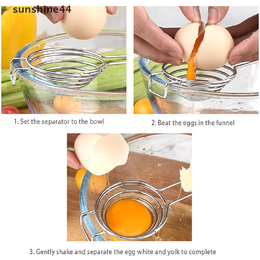 Sunshine 1PC Alat Pemisah Putih Dan Kuning Telur Portable Bentuk Spiral Bahan Stainless Steel