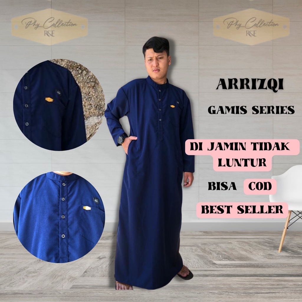 AR-RIZQI Gamis Jubah Muslim Pria Dewasa Jubah Mewah Berkualitas Gamis Kancing Polos Laki Laki Dewasa Dan Remaja Jumbo Ukuran S M L XL XXL XXXL