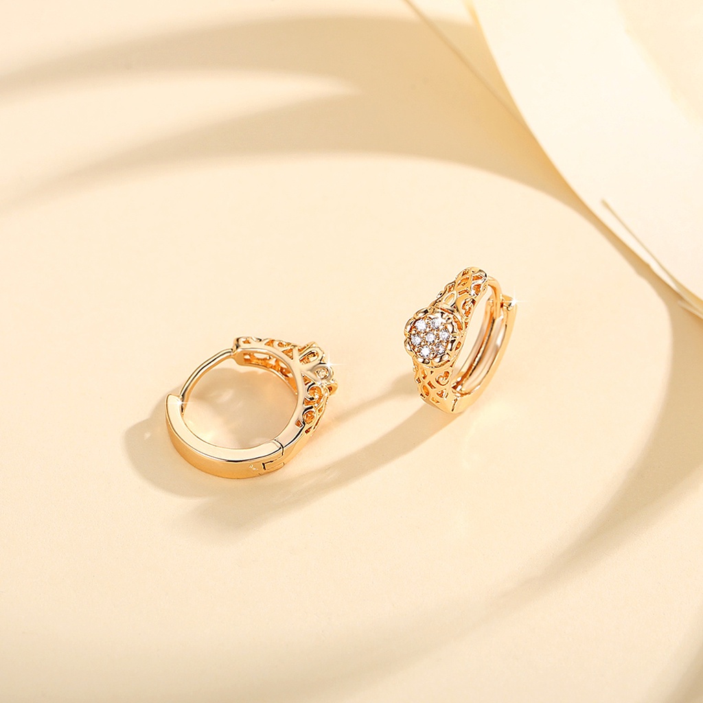 Y820 [COD✔]Anting Titanium Kristal Emas Batu Bata Titanium Korea Tusuk Dewasa Perhiasan Hoop Anting