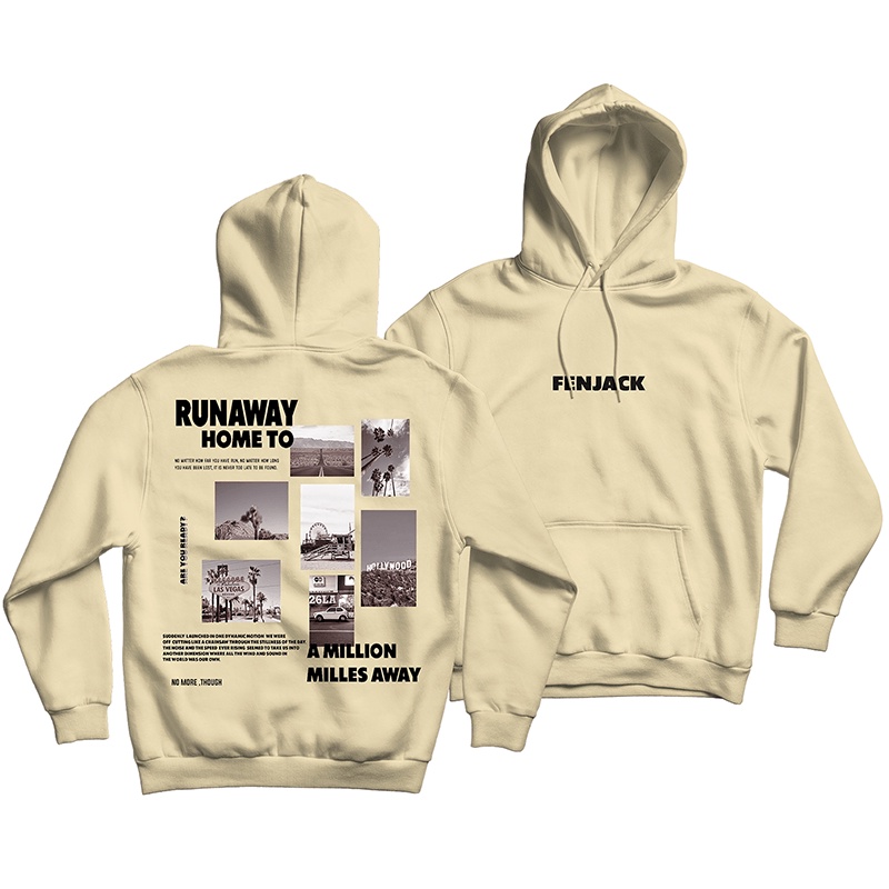 Sweaterpolos Hoodie Jumper RUNAWAY ( Sablon ) Unisex Pria & Wanita-LATTE
