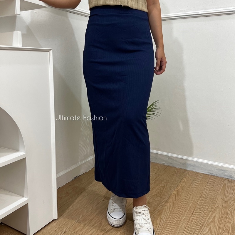 Rok Span Knit Wanita - Rok Kerja - Skirt Ada Belahan High Waist