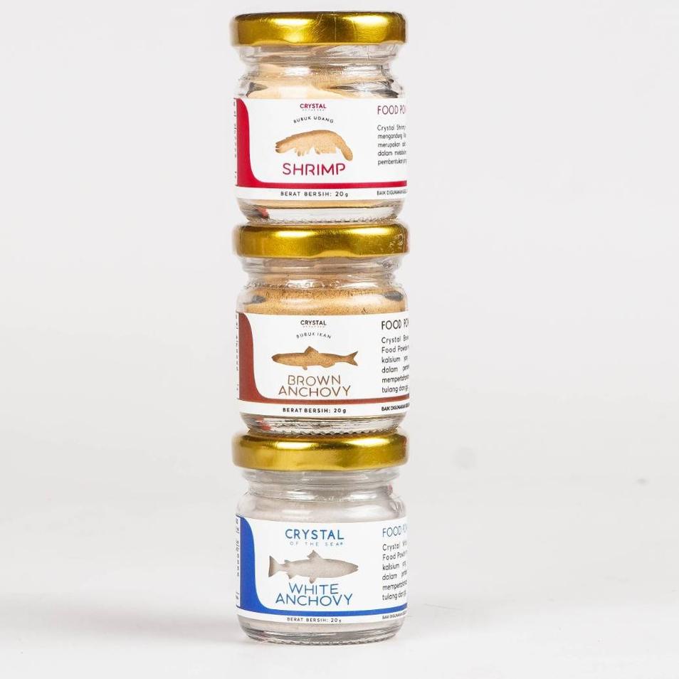 

Terlaris Crystal of the Sea - (Set of 3 Jar 20GR) White Anchovy + Brown Anchovy + Shrimp Powder / Bubuk MPASI 