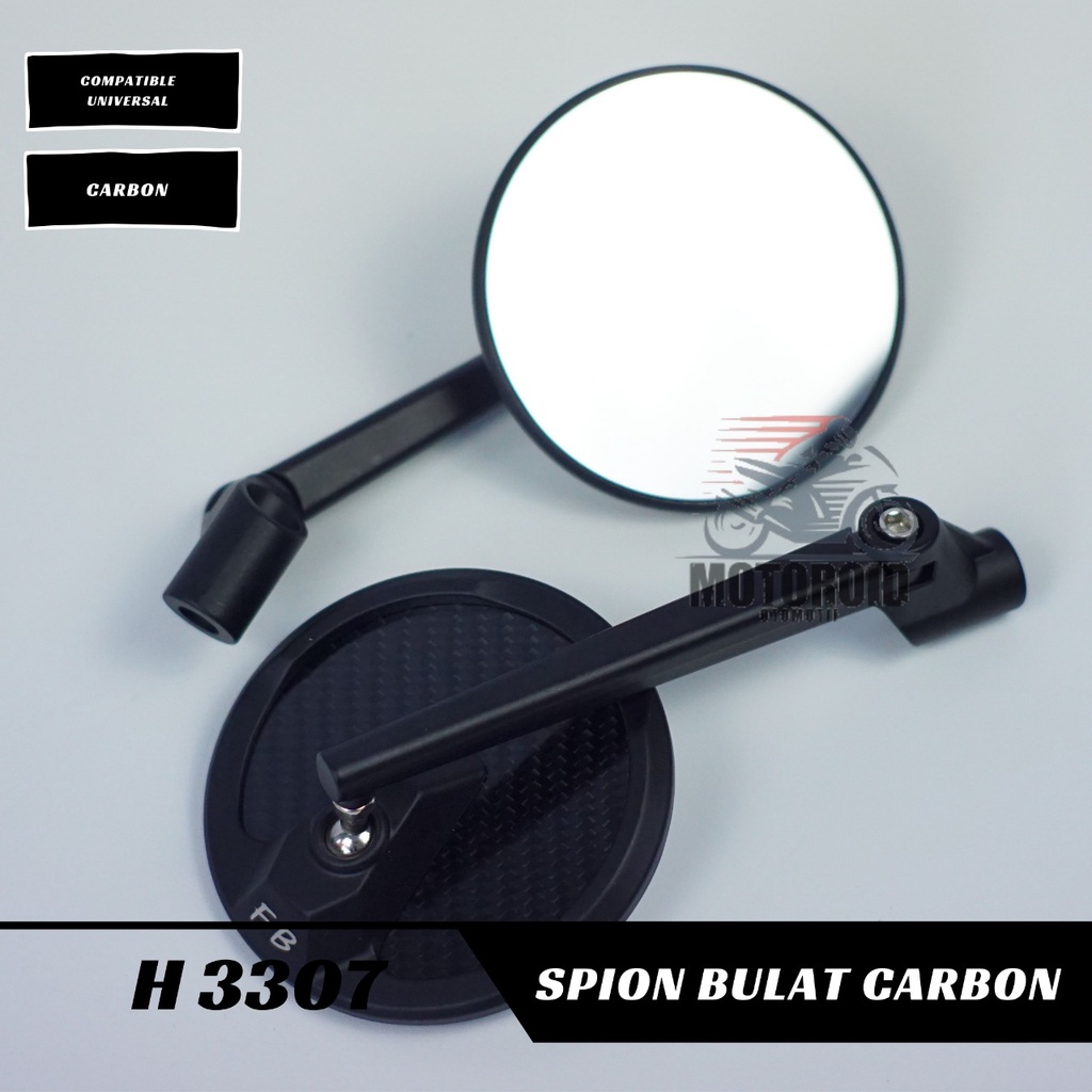 KACA SPION MOTOR MODEL BULAT CARBON FULL CNC ALUMINIUM REAR MIRROR ROUND MODEL SEPION BULAT CARBON UNIVERSAL