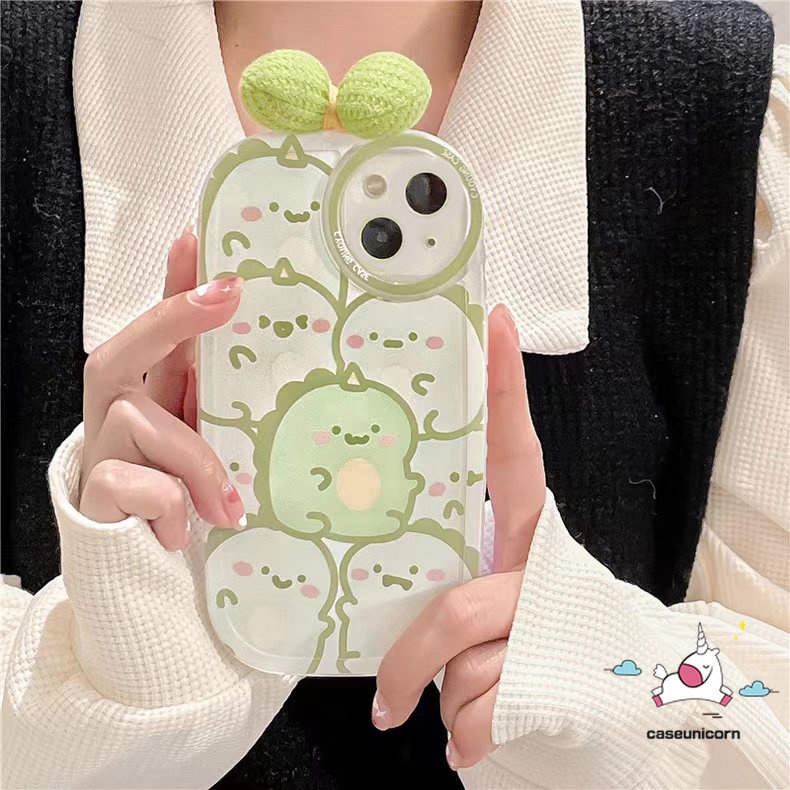 Casing Dinosaurus Lucu Redmi 12C 10A 9T A1 9C NFC K40s 10C 10 9 9A Redmi Note 10 8 9 Note 11 11s 11Pro 9 10 Pro 10s 9s POCO F4 M3 X3 Kartun 3D Bow-knot Hias Lensa Bulat Sarung Soft Cover