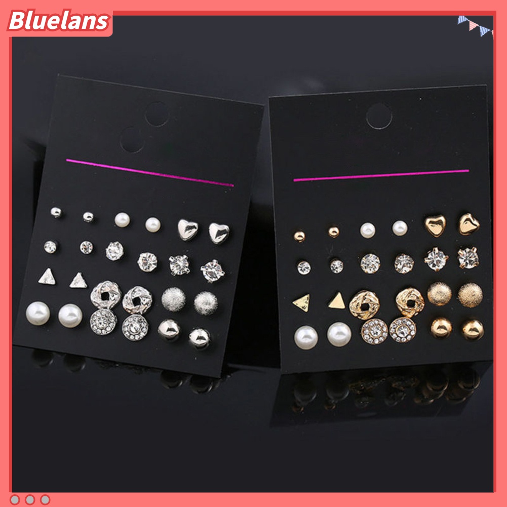 6 / 9 / 12 Pasang Anting Stud Mutiara Berlian Imitasi Untuk Wanita