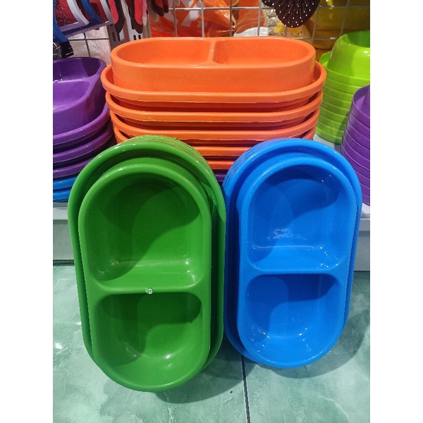 Tempat makan double warna warni  - tempat makan double - tempat makan kucing