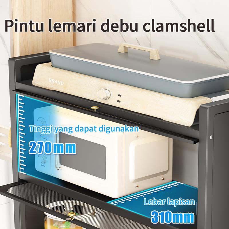 KAGK Rak Dapur Lemari Multi-layer Rak Oven Microwave Penyimpanan Piring Kabinet Pintu Dengan Roda