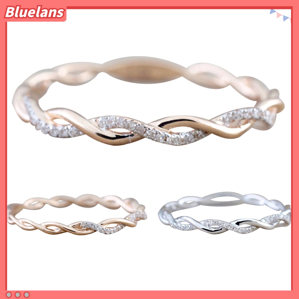 Bluelans Women Ring Twisted Shape Rhinestone Inlaid Alloy Electroplate Finger Ring Jewelry