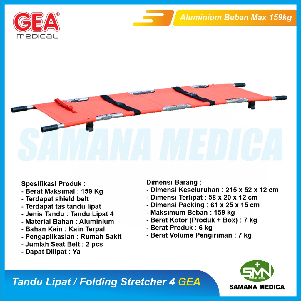 Tandu Lipat / Folding Stretcher 4 GEA - YDC 1A10 Aluminium Kuat Warna Orange Kuat Beban Max 159kg Promo Murah