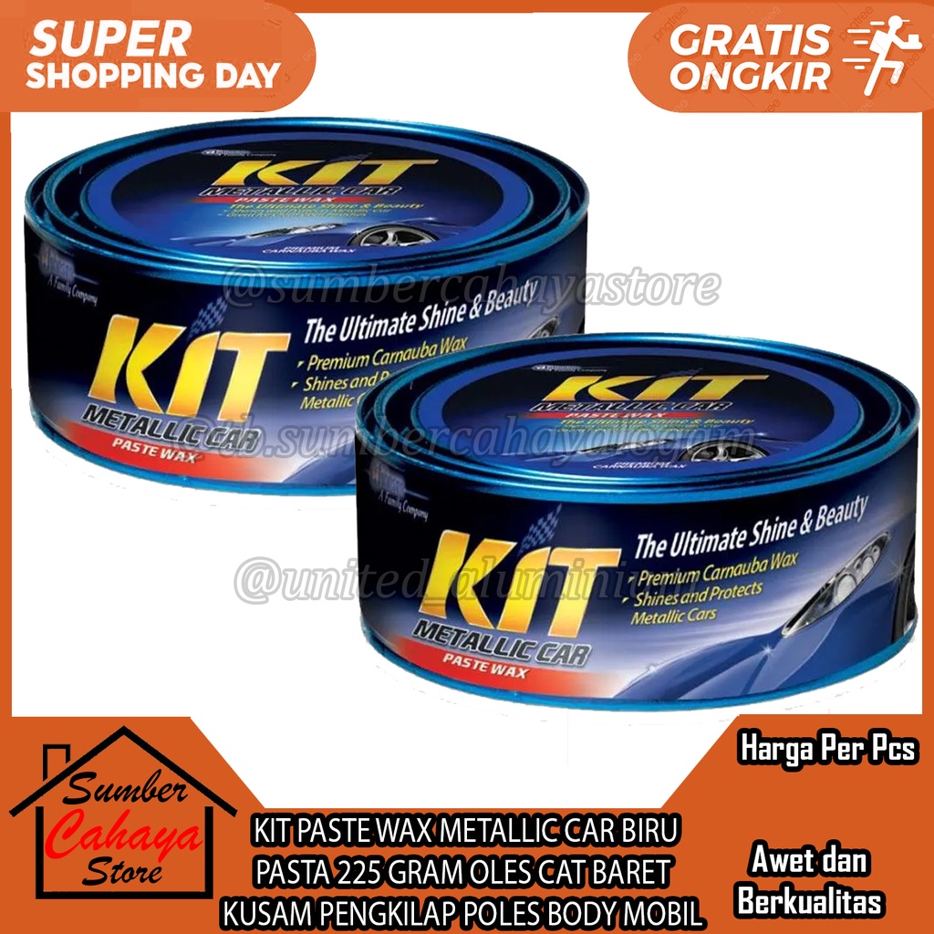 KIT PASTE WAX METALLIC CAR BIRU 225 GRAM OLES CAT PENGHILANG BARET KUSAM PENGKILAP POLES BODY MOBIL 