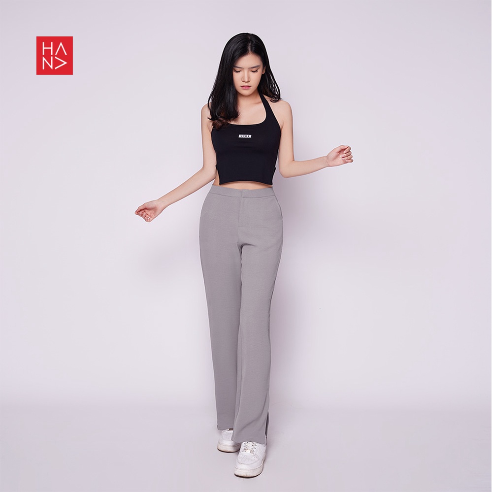 HanaFashion JKT - Petra Wrinkle Slit Loose Pants Celana Panjang Wanita Casual - LP050