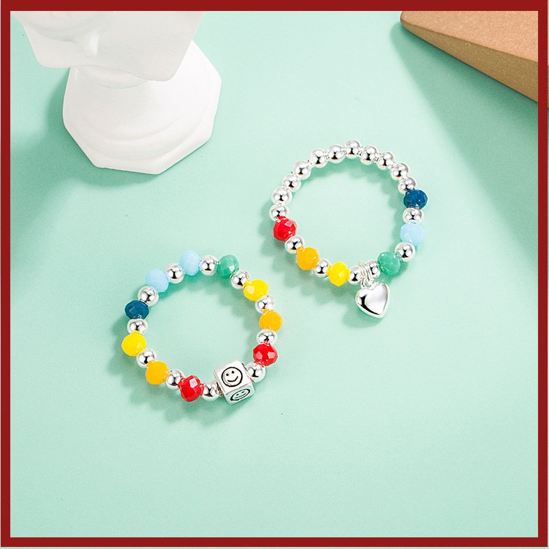 Cincin Desain Smiley Face Warna Pelangi Untuk Wanita U1149