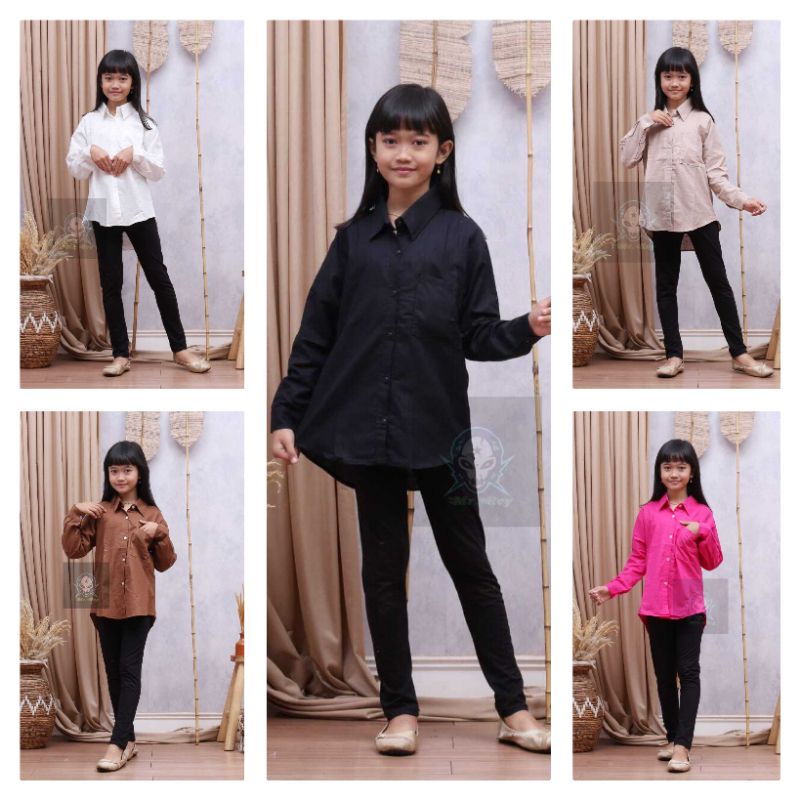 Kemeja Anak Perempuan Oversize Linen Usia 8-13 Tahun