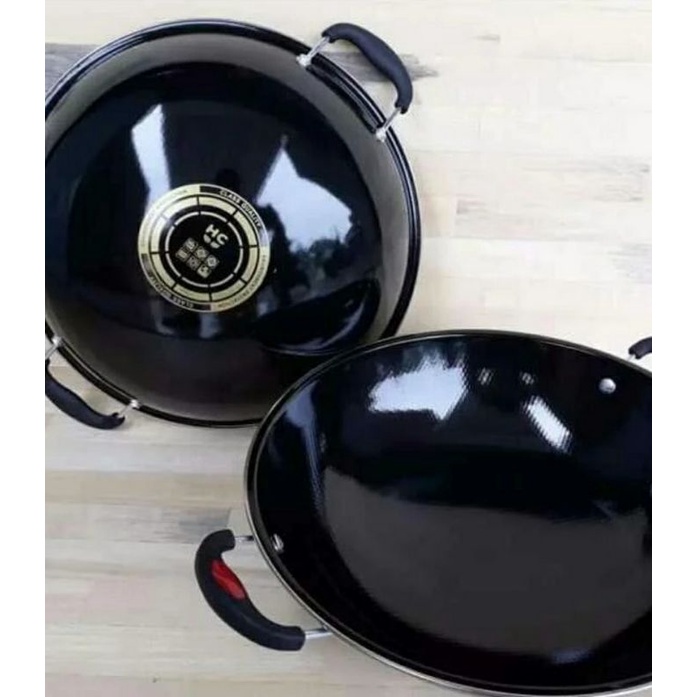 PENGGORENGAN / KUALI / WAJAN HITAM ENAMEL 40CM SUPER TEBAL 40 CM - PM