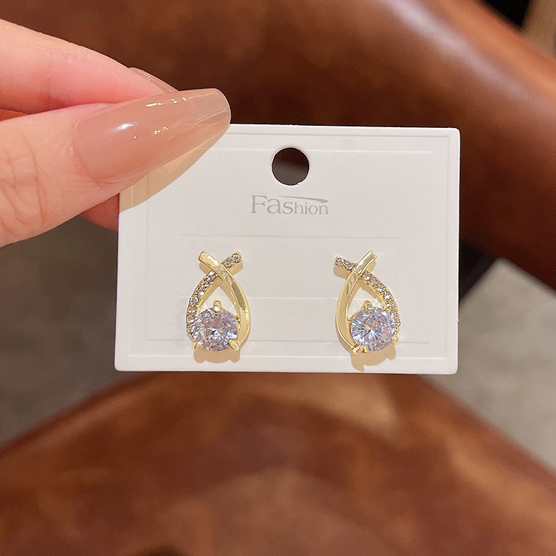 Anting Tusuk Sterling silver 925 Desain Salib Hias Berlian Zircon Mewah Untuk Wanita