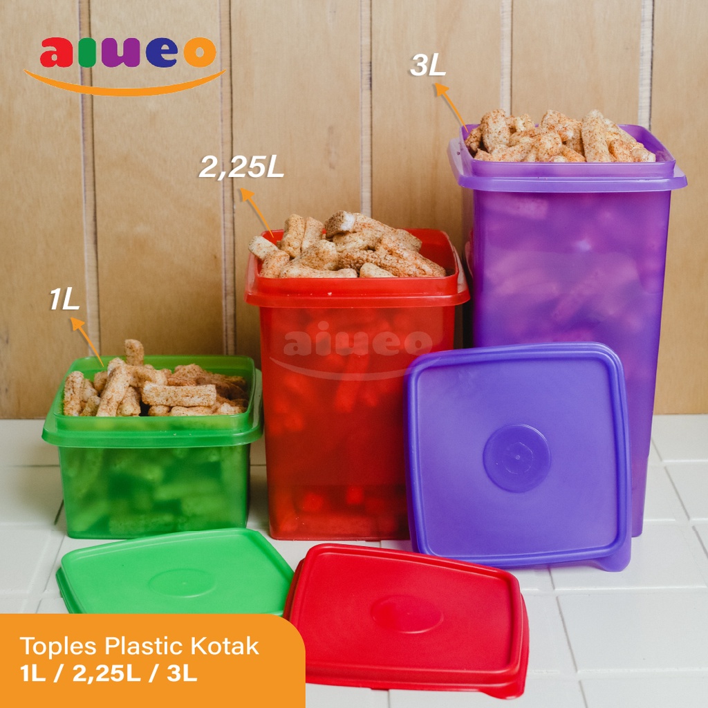 Toples Plastik Serbaguna Kotak Set 3 Pcs - Toples Plastik Kotak - Toples Bumbu Serbaguna - Toples Kerupuk