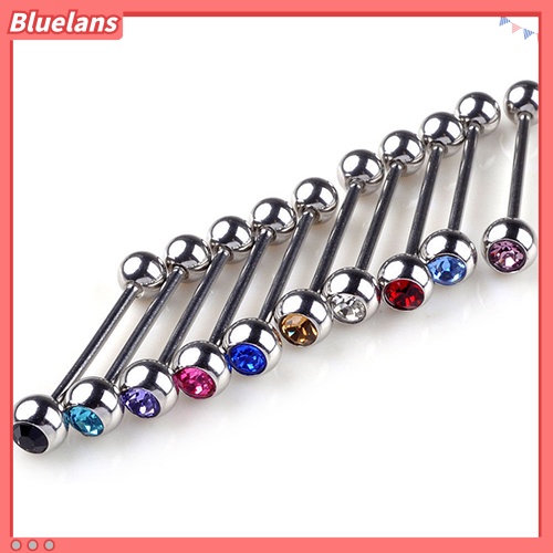 Bluelans 10Pcs Unisex Punk Mixed Rhinestone Ball Barbell Tongue Bars Rings Body Piercing