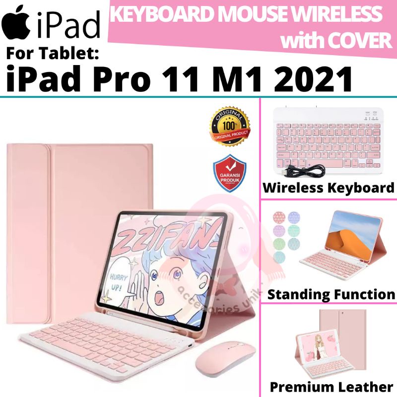 Ipad Pro 11 M1 2021 Book Cover Leather Flip Case Keyboard Wireless Bluetooth Mouse Silent Click Casing Sarung Kulit