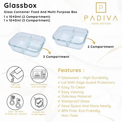 Padiva 1040ml (2pcs) Crystal Glassbox 1 compartment / Tempat Makan Bayi