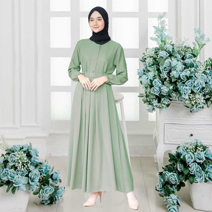 Gamis Polos Lebaran Warna Hijau Avocado Alpukat Olive Emerald Neon Pastel Lime Tosca ON MODEL BASIC 