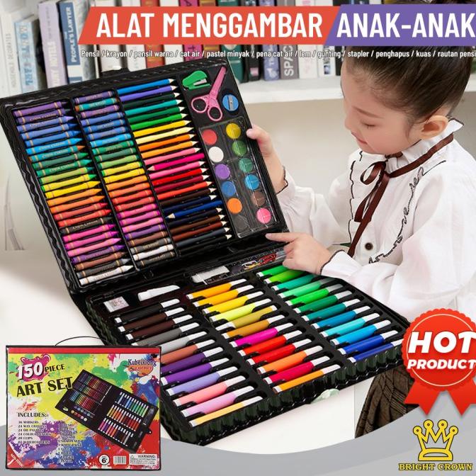 

[COD] Bright Crown Crayon Set isi 150 pcs Pensil Warna Crayon set BERMUTU Kode 387