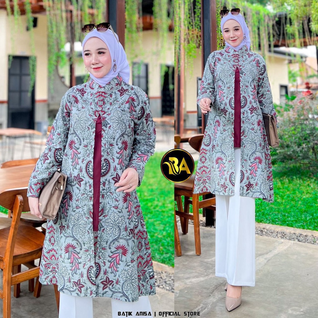 Batik Alina Bianca Tunik Baju Batik Wanita Modern Atasan Batik Kerja Wanita Blouse Batik Kantor Seragam M L XL XXL 3L