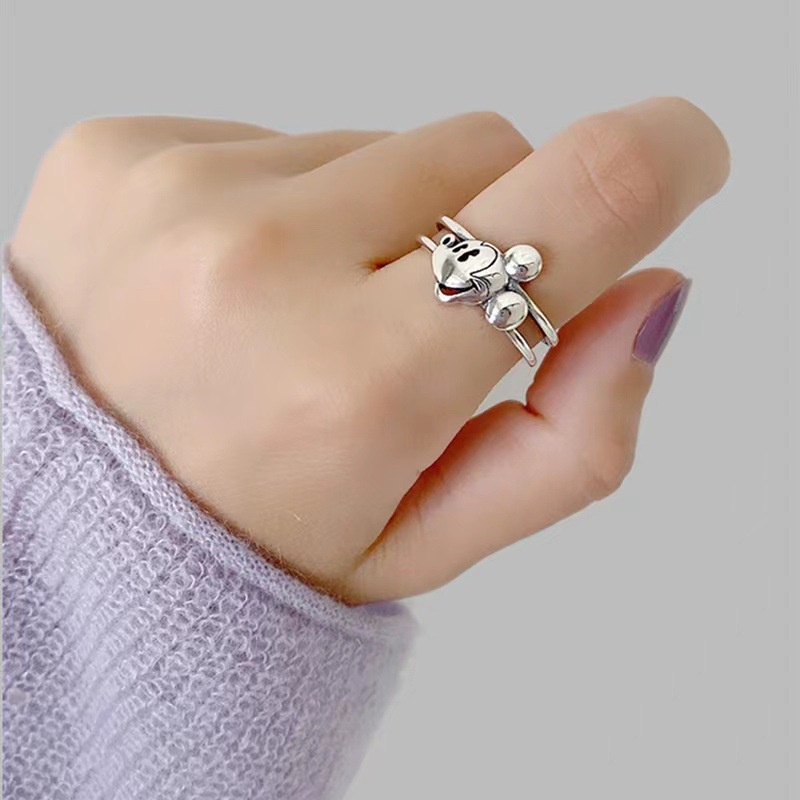 2021 Cincin Lapis Ganda Model Terbuka Desain Kartun Mickey Mouse Bahan s925