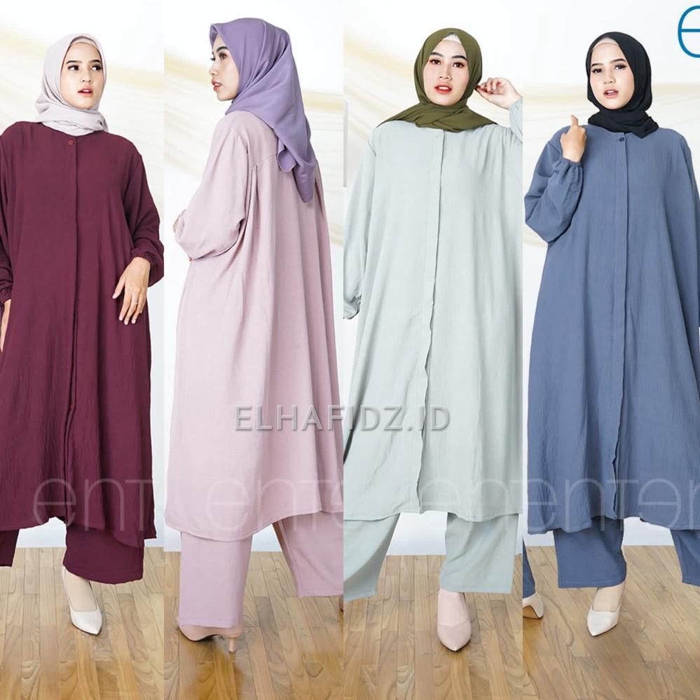 Enter Finnea Set / One Set Jumbo Crinkle Premium Motif Polos / Setelan Muslim Wanita LD 140 / Long T