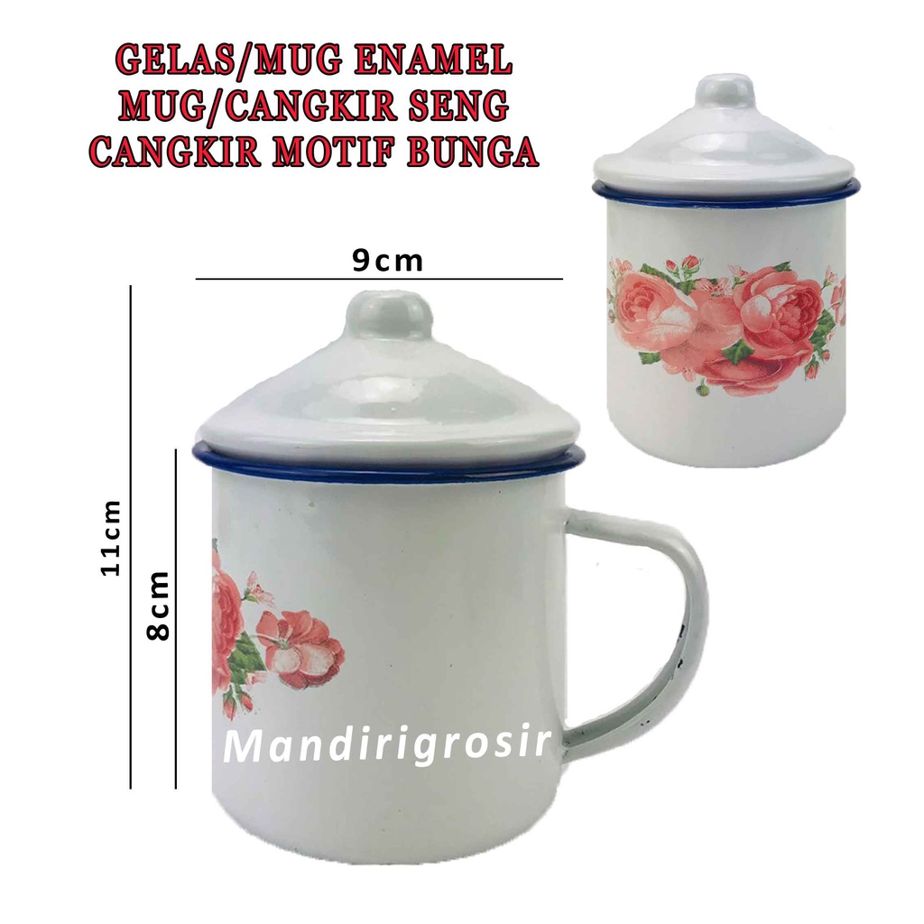 Cangkir Seng Jadul * Mug Enamel + Tutup * Cangkir Motif Bunga * Mug Bermotif