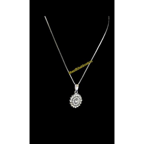 Kalung Wanita Liontin Perak Silver S925 Lapis Emas Putih Fashion Wanita Terbaru Terlaris Anti Karat Selamanya  Liontin Permata Bulat Silver Fashion Style Wanita Korea Kalung Rantai Kotak Silver