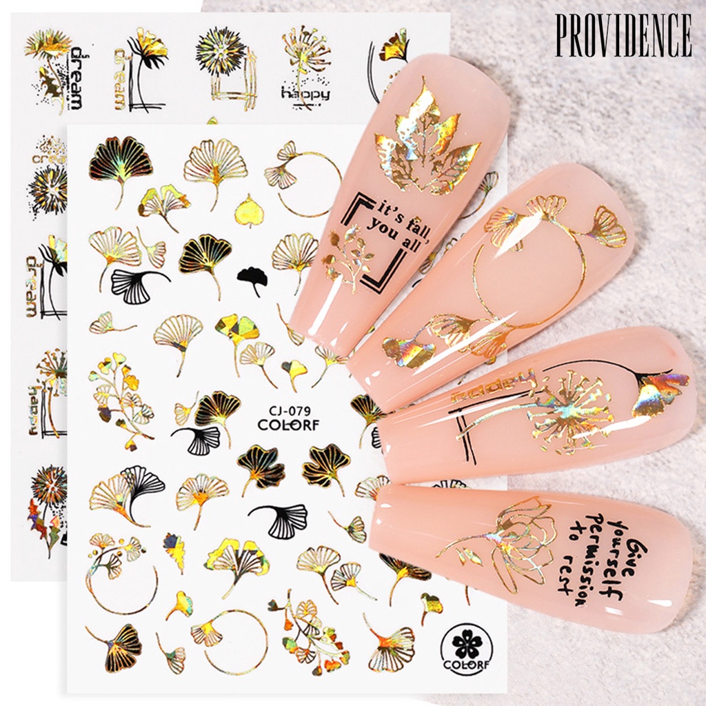 Providence 1 Lembar Stiker Kuku 3D Motif Kupu-Kupu / Daun Untuk Nail Art