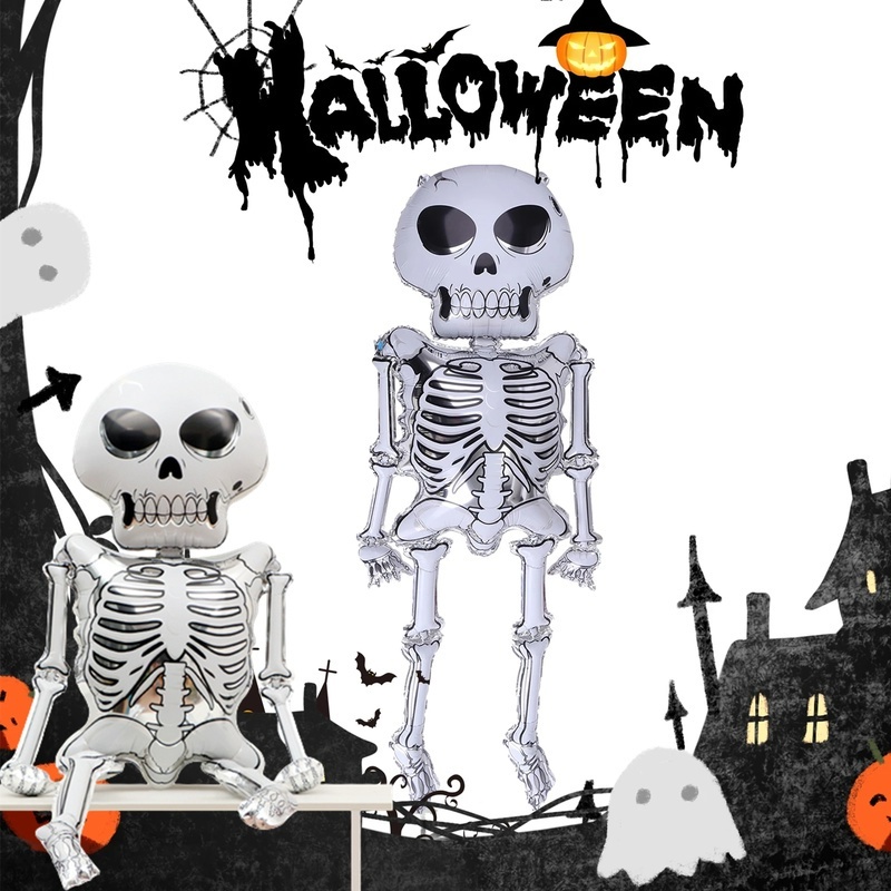 Balon Aluminum Foil Bentuk Tengkorak Ukuran 86x165cm Untuk Dekorasi Pesta Halloween