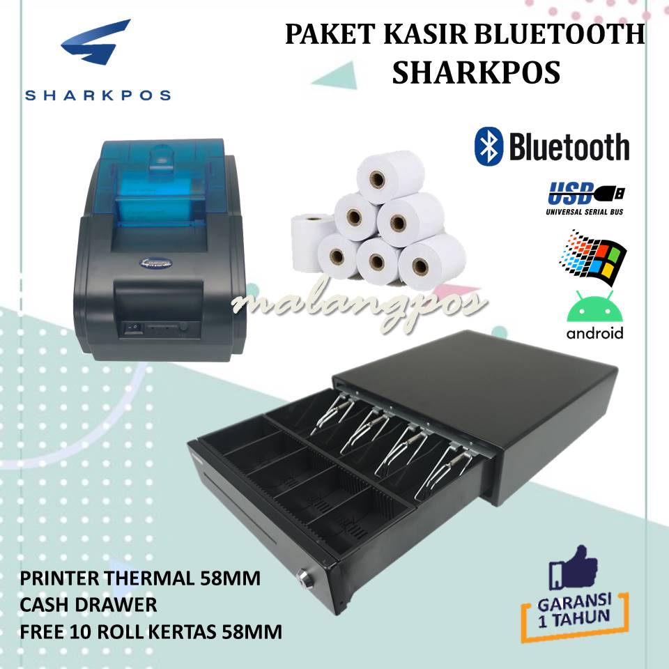 PAKET KASIR A - PRINTER BLUETOOTH MINI CASH DRAWER PAKETAN KASIR TOKO RESTO GOBIZ POS ANDROID IOS