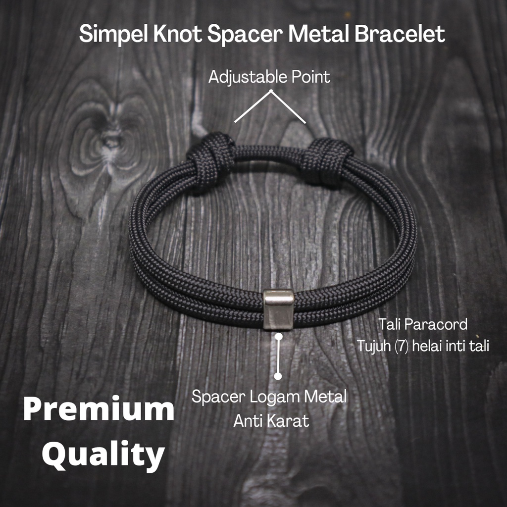 Gelang Tangan Pria Tali Paracord 550 4mm 7 Strands Simple Knot Metalik Spacer Anti Karat Premium Men Bracelet