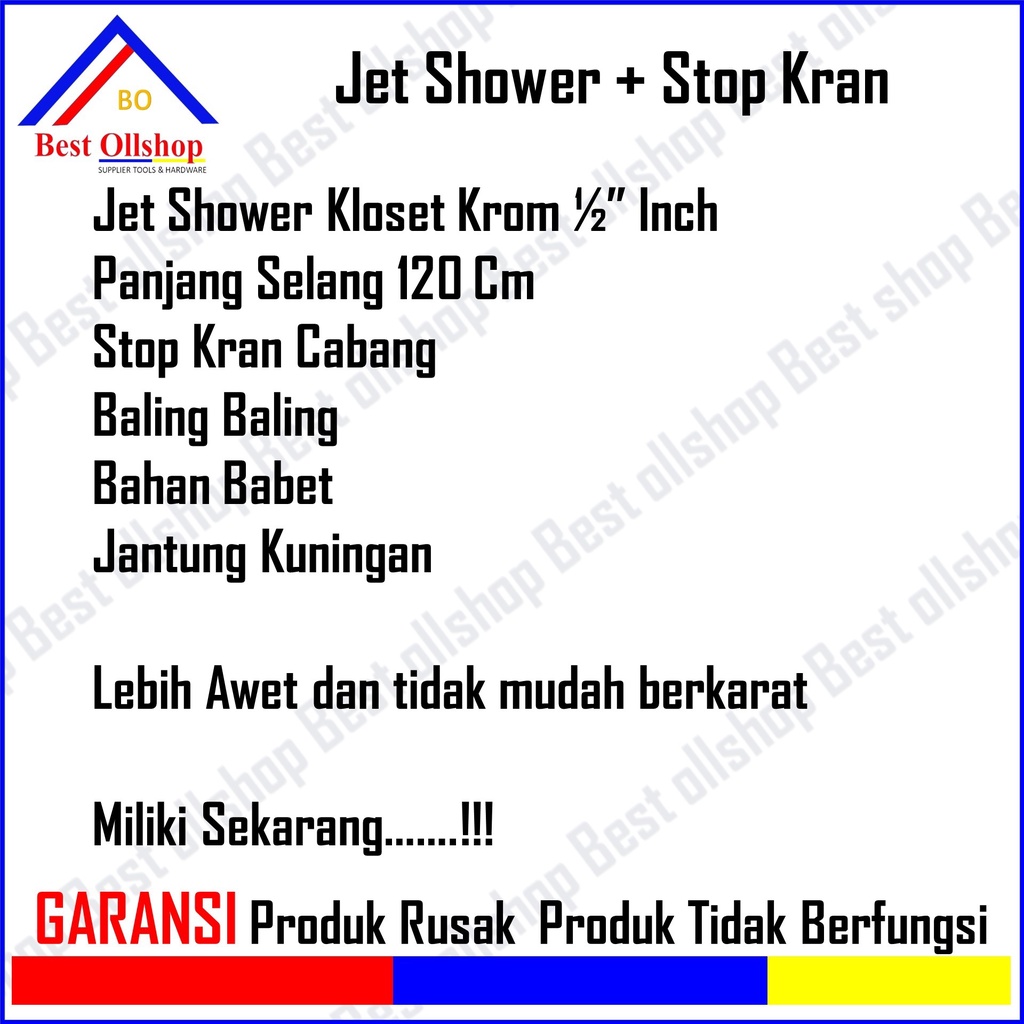 Jet Shower Toilet/Paket Jet Shower Plastik /Paket Jet Shower Stop Kran Keran Closet Krom 1 Set