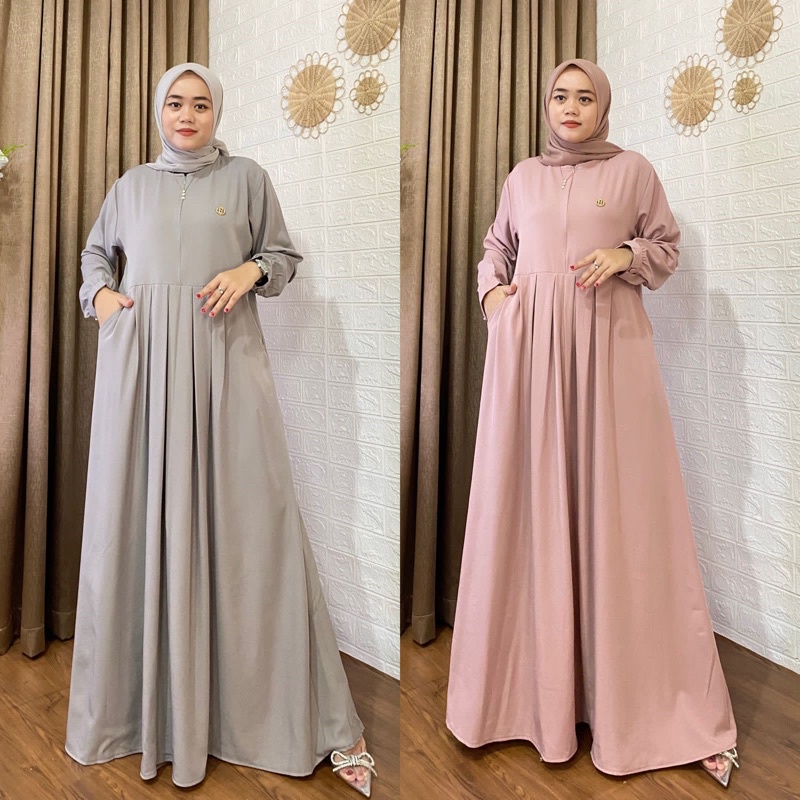 Fikha Dress - Gamis polos wanita, Bahan Shakila premium