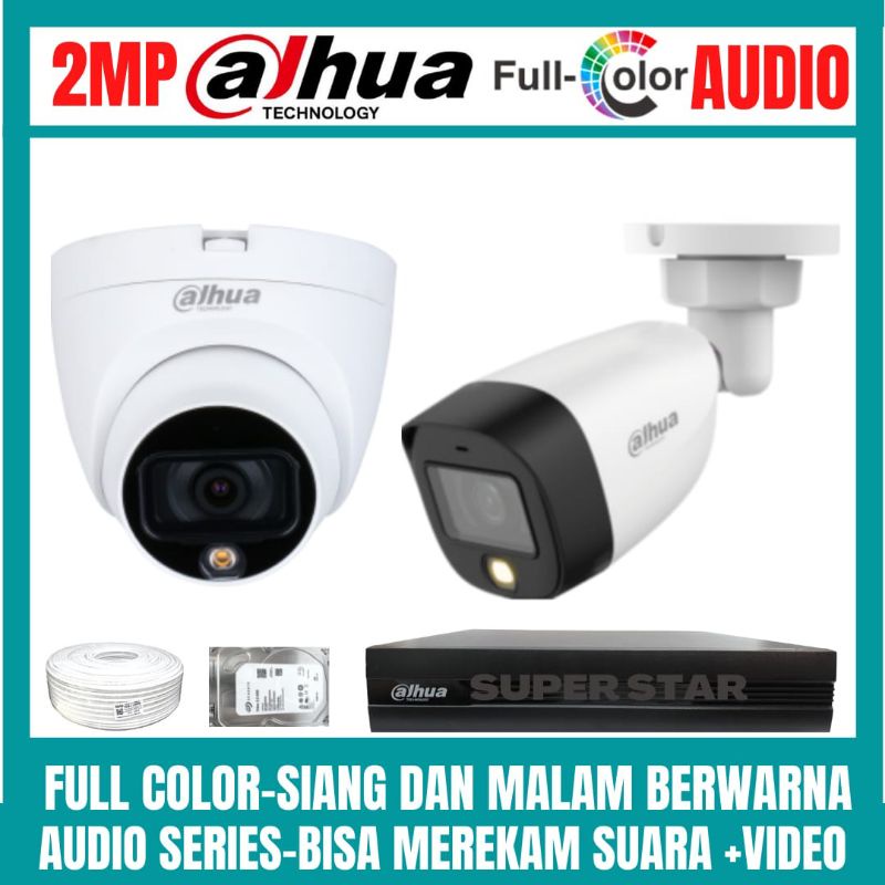 PAKET CCTV DAHUA COLORVU AUDIO 4 CHANNEL 2 KAMERA 2MP SIANG MALAM BERWARNA