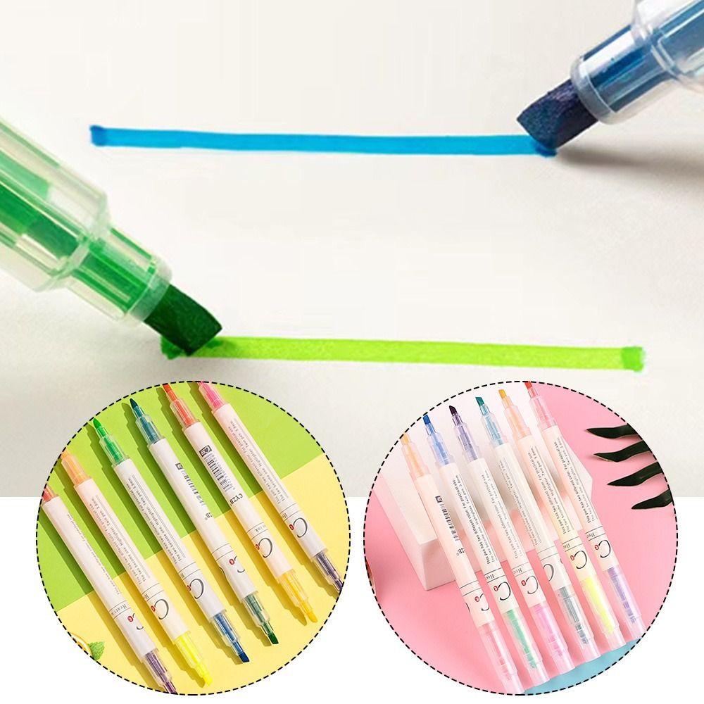 R-flower 6PCS/Set Pen Neon Siswa Warna Permen Kapasitas Tinggi Double Head Marker Set