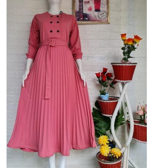 Best Product PROMOGamis plisket premium kancing hidup sabuk lepas/gamis terbaru/gamis/gamis drees te