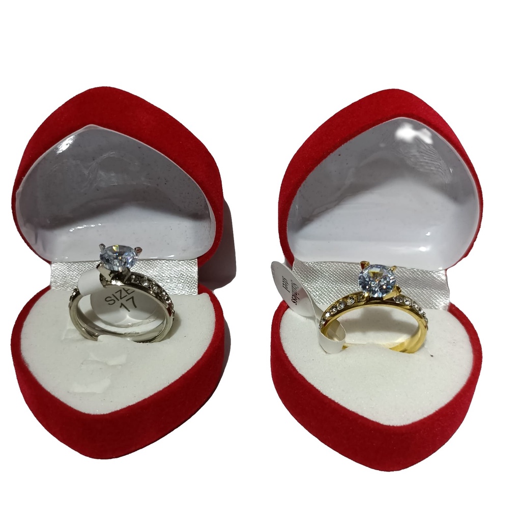 Cincin Titanium Anti Alergi Permata Baris Lapis Emas 18k Plus Kotak Cincin Bentuk Love