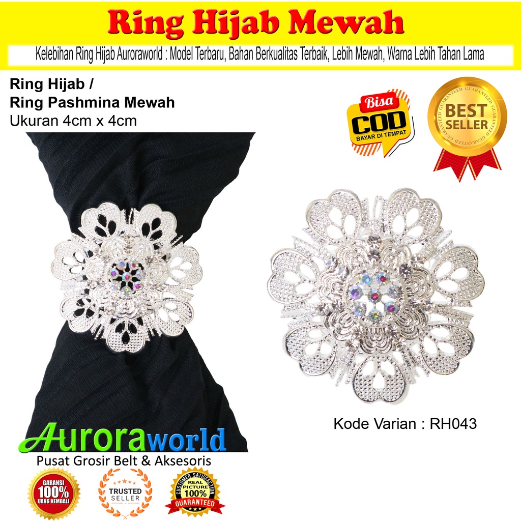 Auroraworld Ring kerudung hijab ring syal permata Ring Pashmina Berlian mutiara Mewah bros cincin kerudung scarf fashion terbaru anti hitam bisa COD RH - 1C