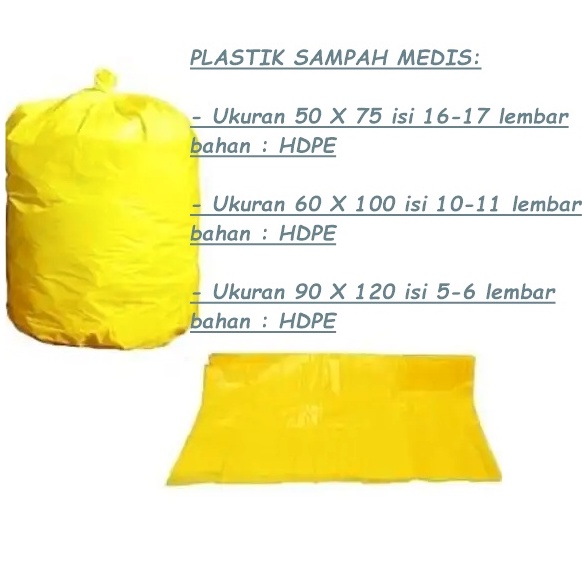 Plastik Sampah Medis 50x75 60x100 90x120 TEBAL 40 MICRON Plastik Kuning Medis