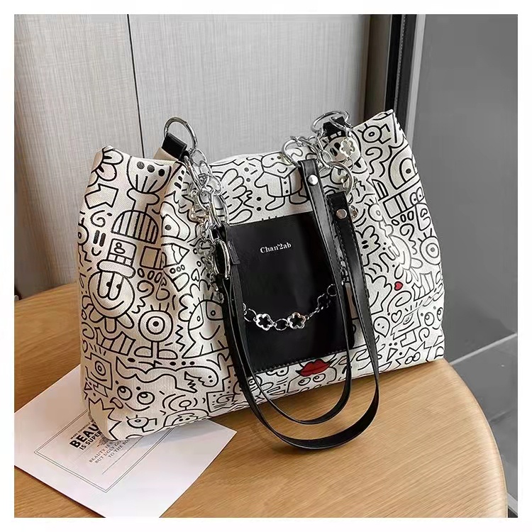 BJ62396 - BLACK/WHITE - TAS SLEMPANG WANITA FASHION KOREA CHINA IMPORT MODIS ELEGAN TERMURAH TERLARIS TERBARU BAGSTORE JAKARTA TAS BATAM ZC2396