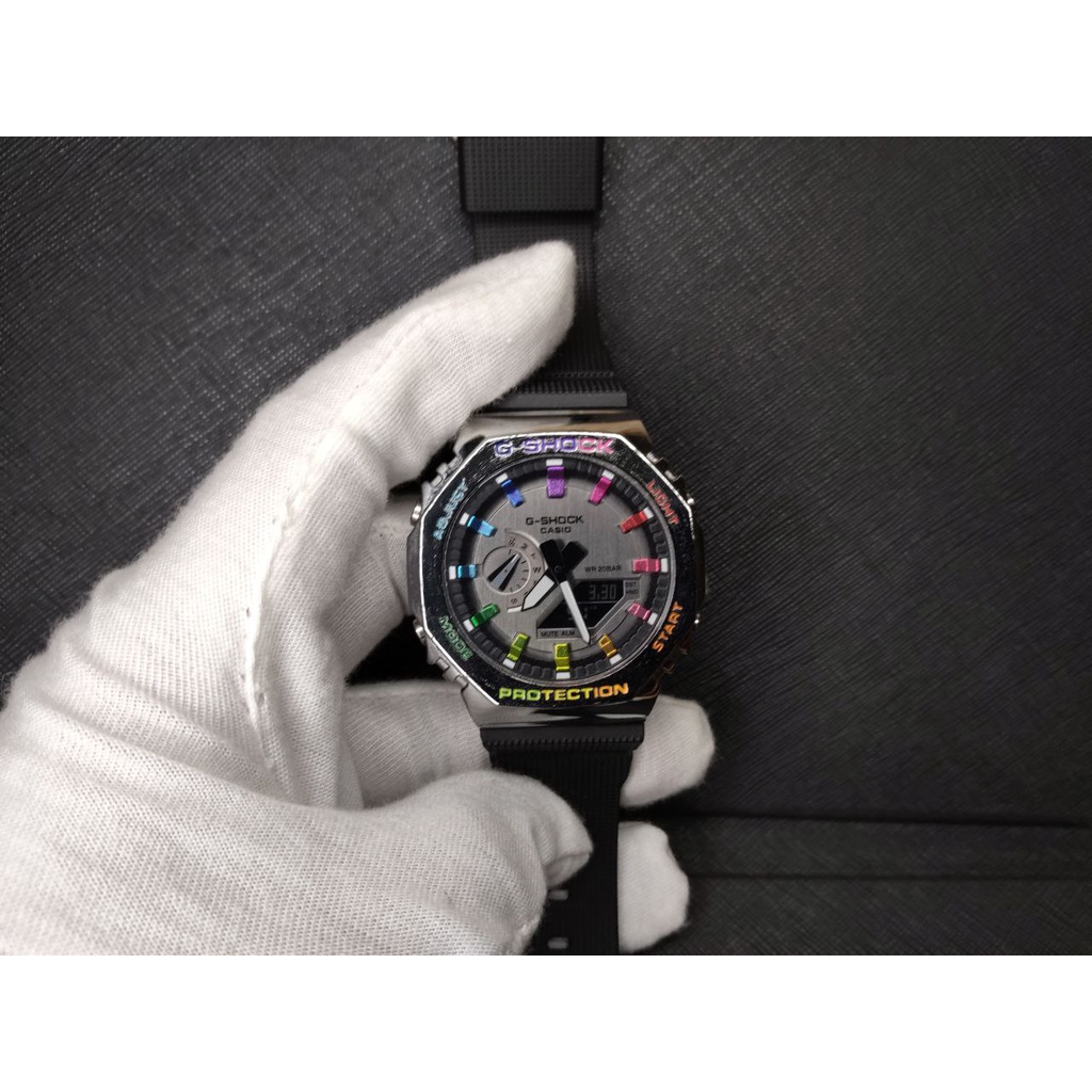 Jam Tangan Casio GShock Pria G-SHOCK CasiOak Steel Silver Rainbow GM-2100 Series