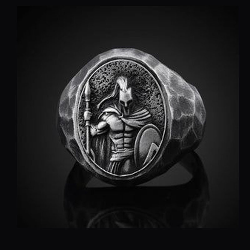 Cincin Lapis Silver Motif Figur Ksatria Muslim Warrior Klasik Vintage Rock Untuk Pestahadiah