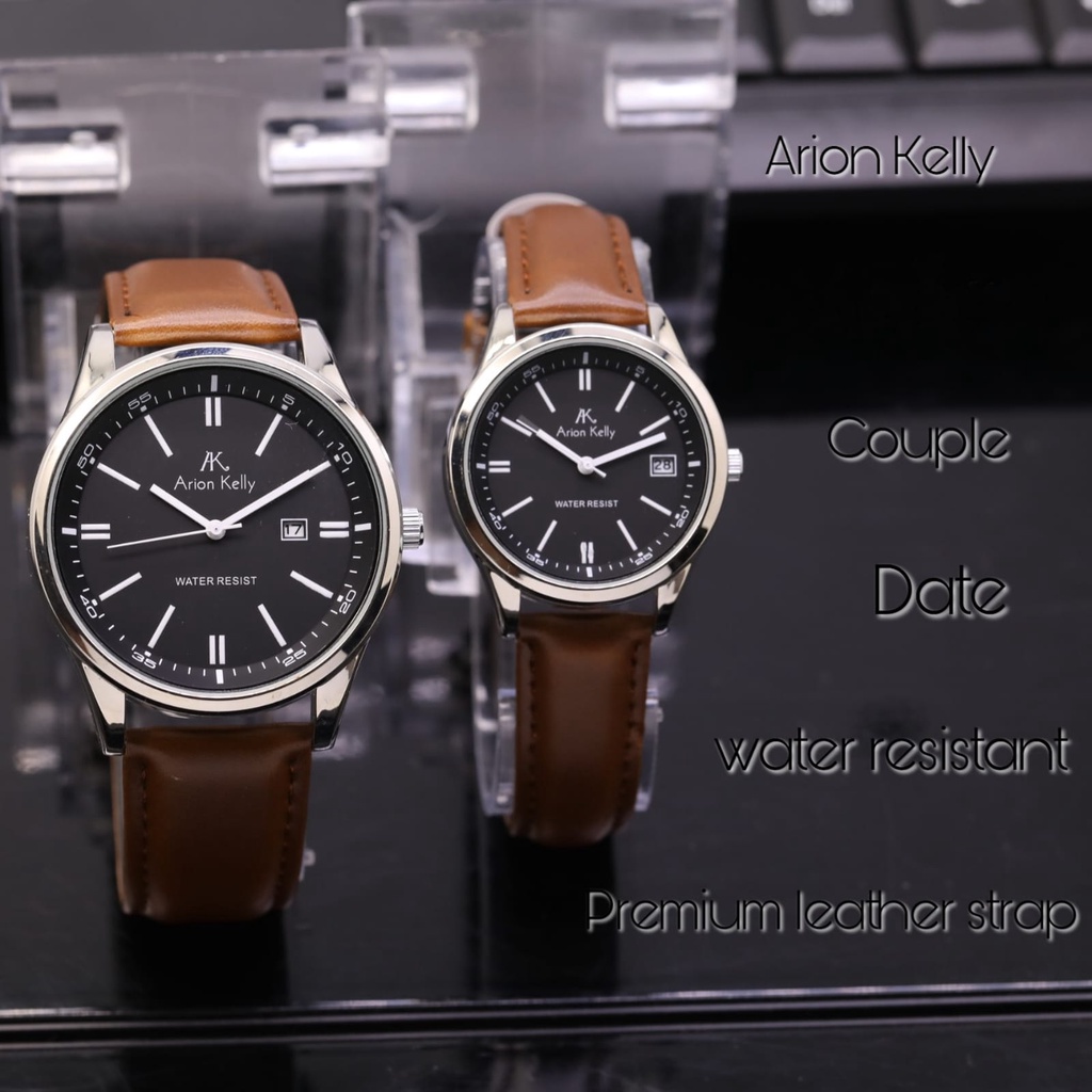 Grosiran Jam Tangan Wanita Arion Kelly Couple 32100TL Strap Kulit Tanggal Aktif Free Baterai dan Box Jam Tangan