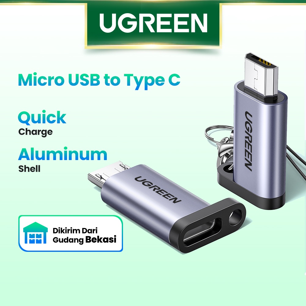 【Stok Produk di Indonesia】UGREEN Adaptor Mikro USB Male ke Tipe C Warna Silver untuk Xiaomi Huawei