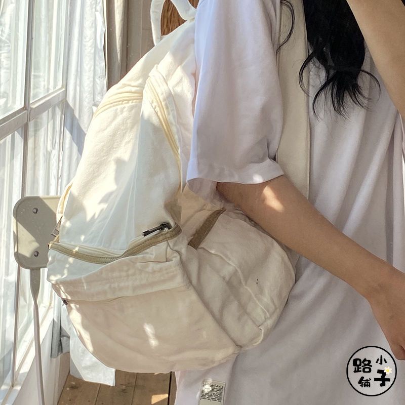tas ransel import tas slempang cewek tas cantik kekinian ◘Sera Impor Jepang Dicuci Tas Kanvas Wanita Malas Angin Jatuh Ransel Kapasitas Besar Siswa Sekolahnya Putih Belum Dicetak Tas Kain Angin