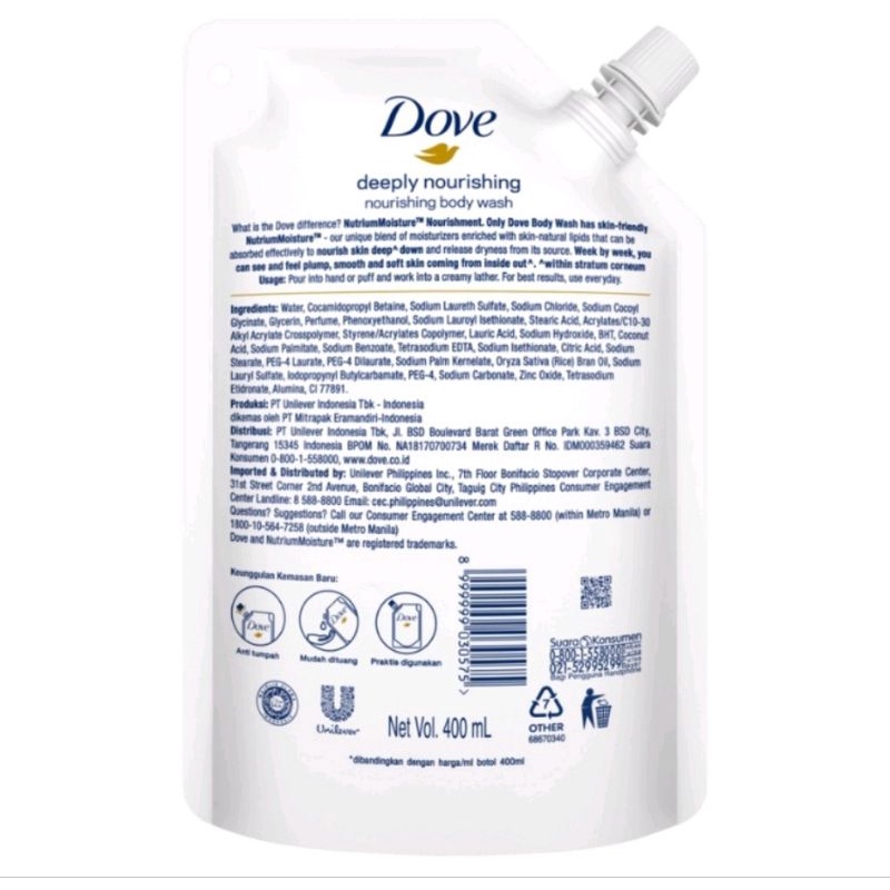DOVE Deeply Nourishing Body Wash Refill 400ml // DOVE Sabun mandi cair / Sabun mandi cair