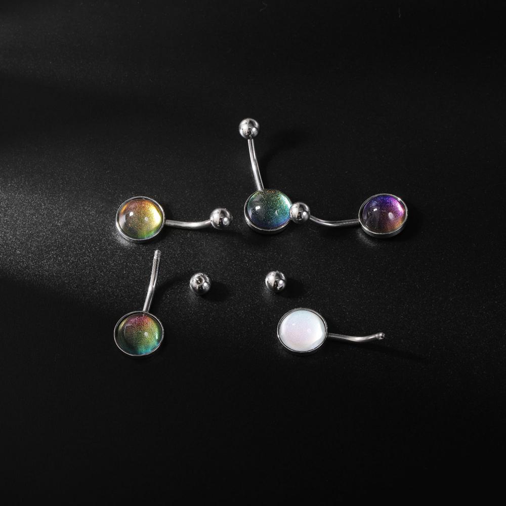 1pc Cincin Tindik Perut Bentuk Bulat Bahan Stainless Steel Warna Permen 14G